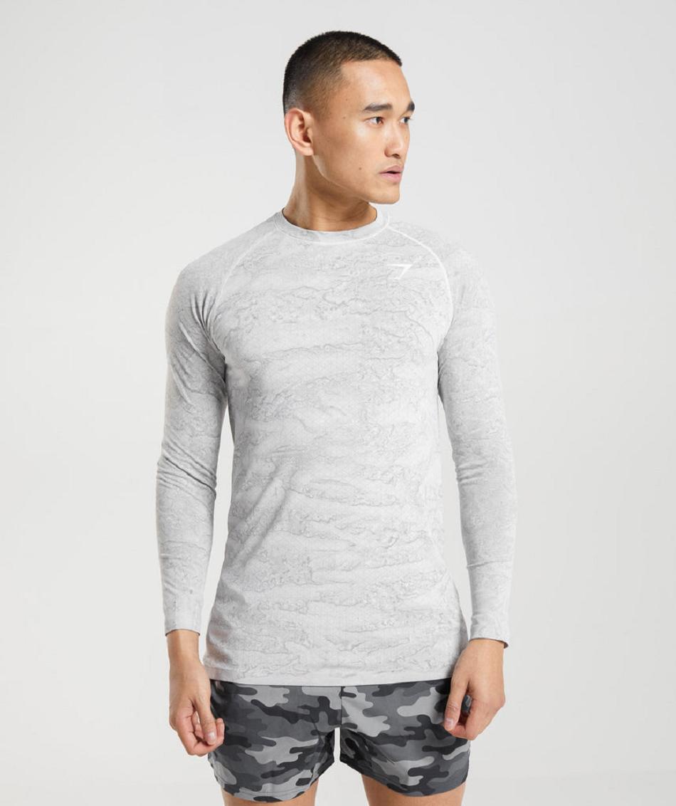 Long Sleeve Gymshark Geo Seamless Hombre Blancas Gris Claro | CO 3531HAP